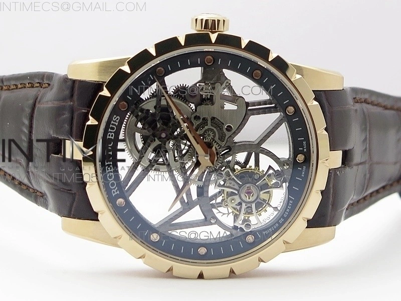 Excalibur Rddbex0393 RG BBR Best Edition Skeleton Dial on Brown Leather Strap A2136 Tourbillon V4