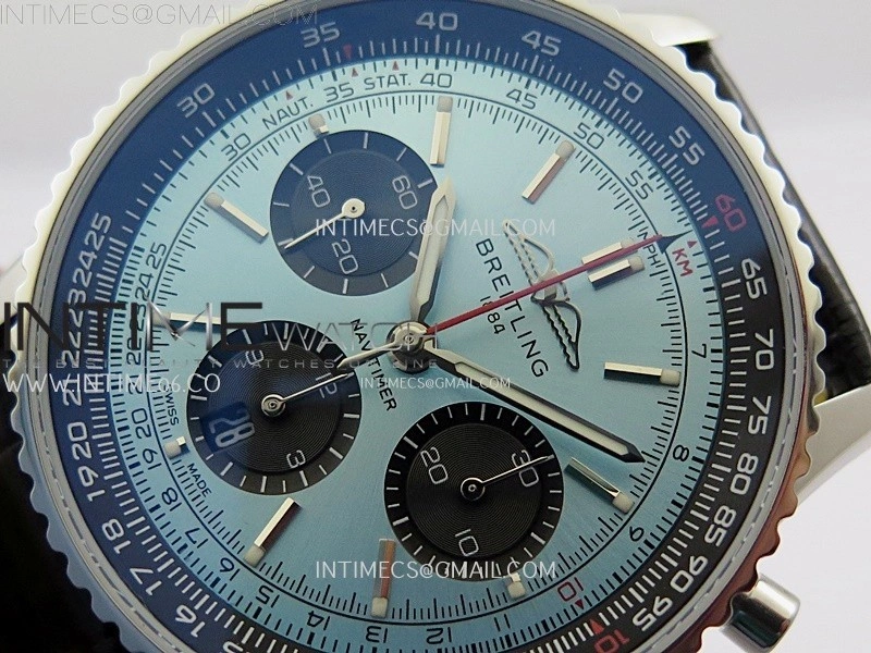 Navitimer B01 43mm SS B50 Best Edition Ice Blue Dial Black Subdial On Black Leather Strap A7750