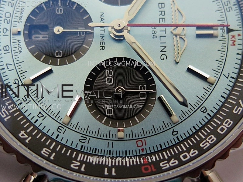 Navitimer B01 43mm SS B50 Best Edition Ice Blue Dial Black Subdial On Black Leather Strap A7750