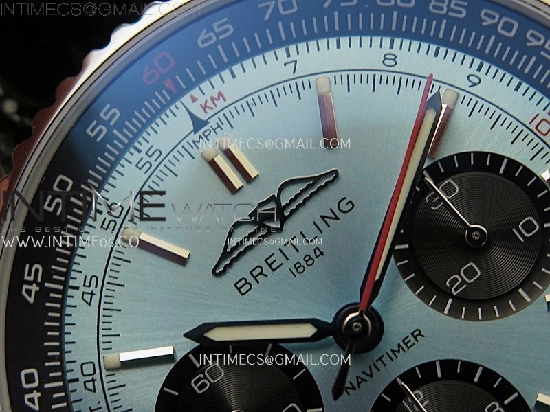 Navitimer B01 43mm SS B50 Best Edition Ice Blue Dial Black Subdial On Black Leather Strap A7750