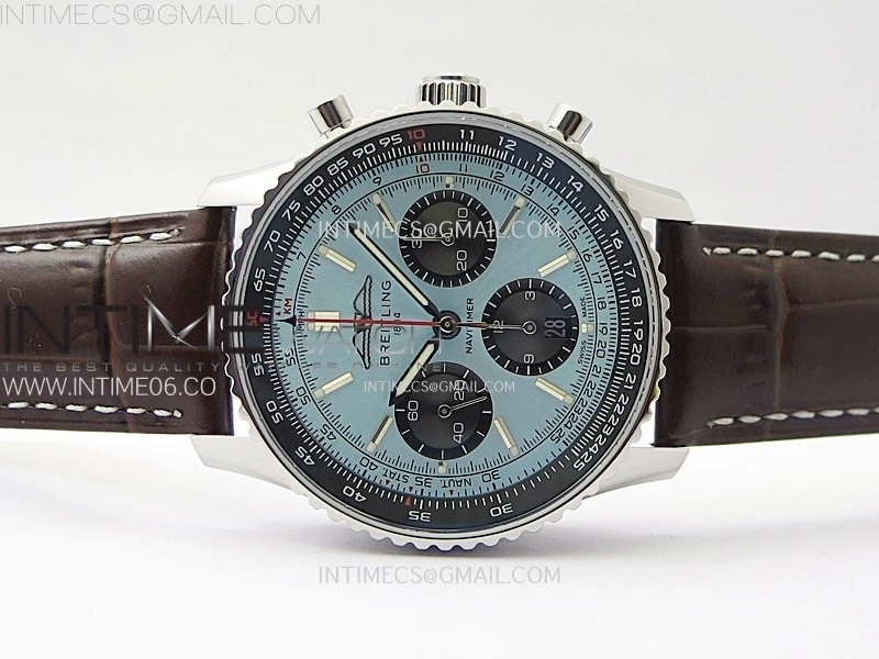 Navitimer B01 43mm SS B50 Best Edition Ice Blue Dial Black Subdial On Brown Leather Strap A7750