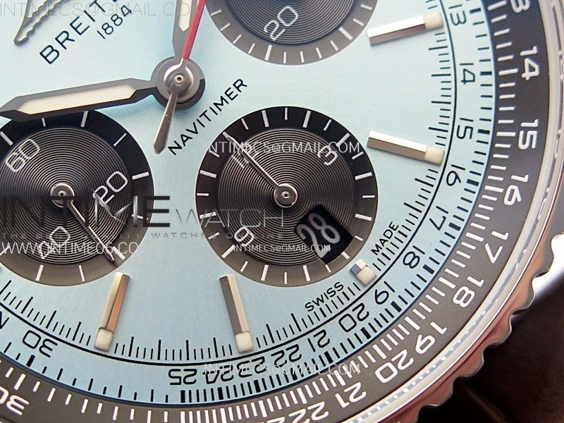 Navitimer B01 43mm SS B50 Best Edition Ice Blue Dial Black Subdial On Brown Leather Strap A7750