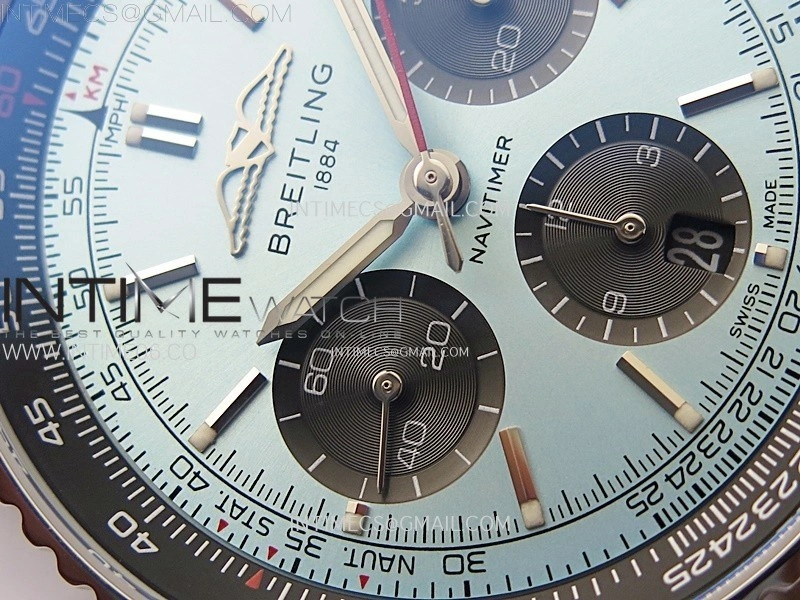 Navitimer B01 43mm SS B50 Best Edition Ice Blue Dial Black Subdial On Brown Leather Strap A7750