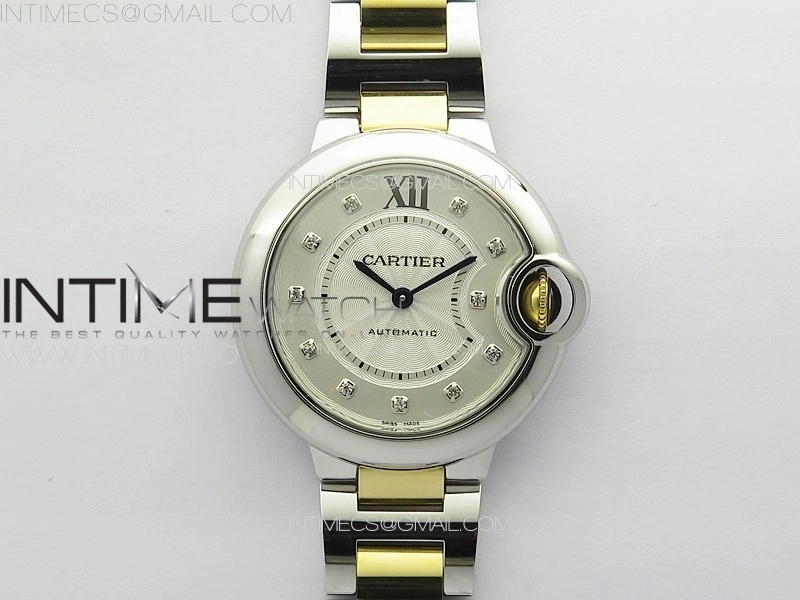 Ballon Bleu 33mm SS YG 3KF 1:1 Best Edition White Textured Dia Markers Dial on SS Bracelet A076