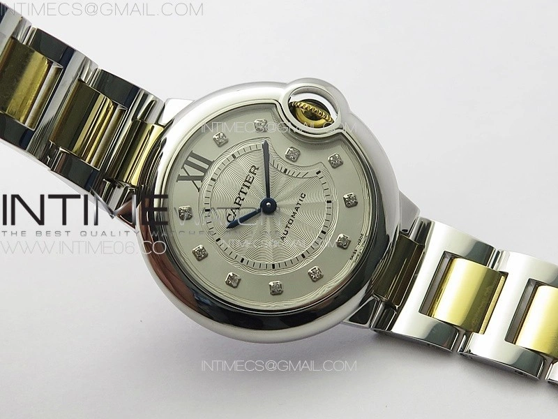 Ballon Bleu 33mm SS YG 3KF 1:1 Best Edition White Textured Dia Markers Dial on SS Bracelet A076