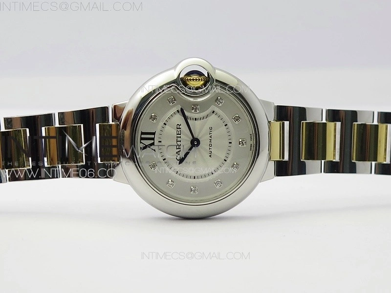 Ballon Bleu 33mm SS YG 3KF 1:1 Best Edition White Textured Dia Markers Dial on SS Bracelet A076