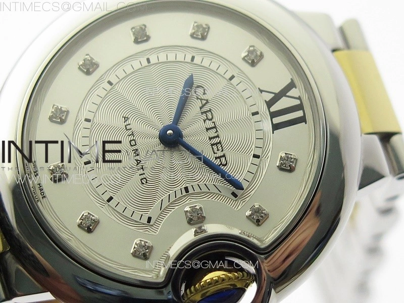Ballon Bleu 33mm SS YG 3KF 1:1 Best Edition White Textured Dia Markers Dial on SS Bracelet A076