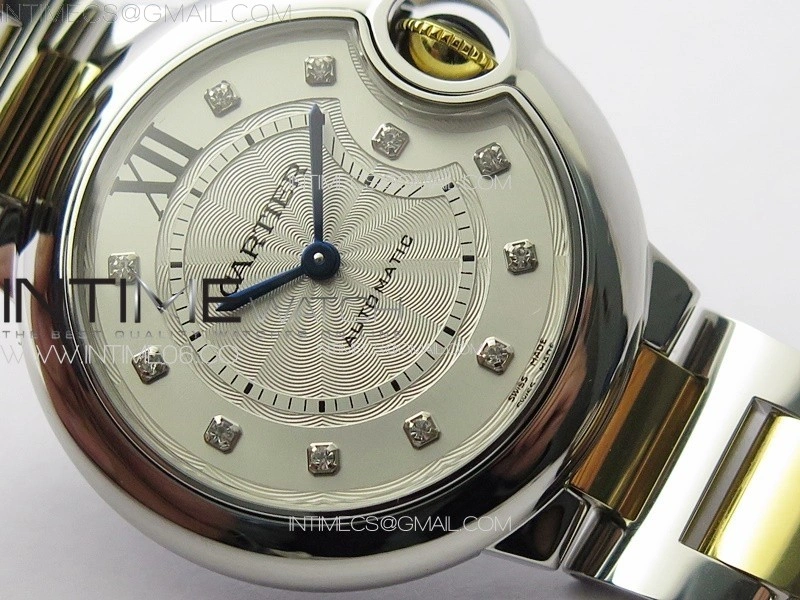Ballon Bleu 33mm SS YG 3KF 1:1 Best Edition White Textured Dia Markers Dial on SS Bracelet A076