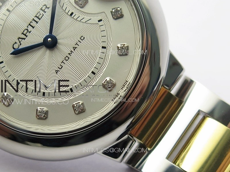 Ballon Bleu 33mm SS YG 3KF 1:1 Best Edition White Textured Dia Markers Dial on SS Bracelet A076