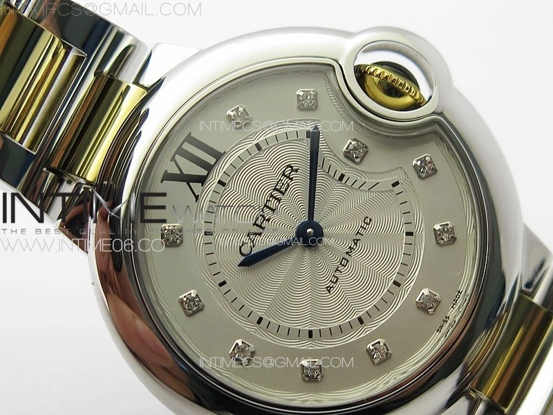 Ballon Bleu 33mm SS YG 3KF 1:1 Best Edition White Textured Dia Markers Dial on SS Bracelet A076