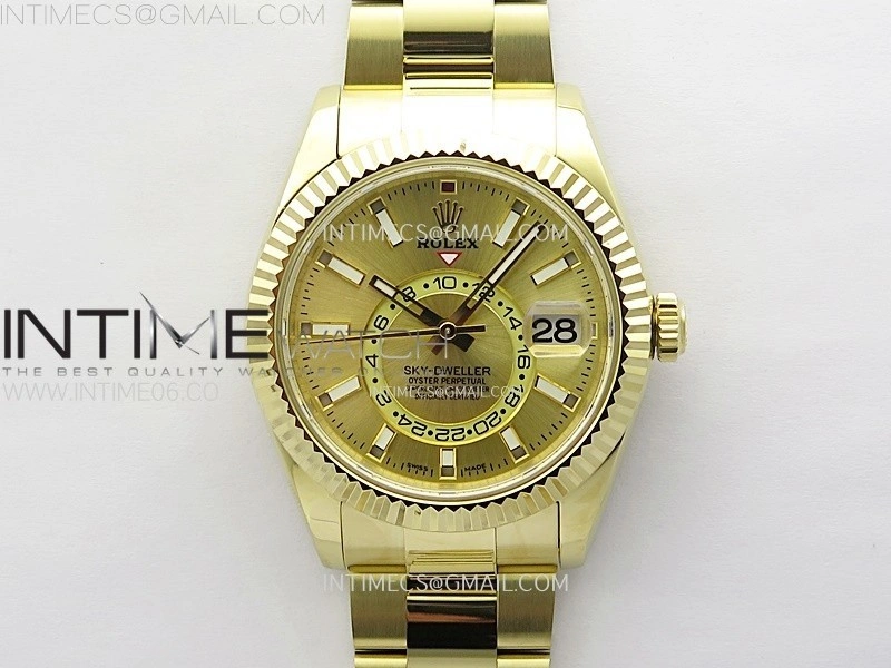 Sky-Dweller 326934 904L YG Noob 1:1 Best Edition Gold Dial on SS Oyster Bracelet Asian 23J to 9001