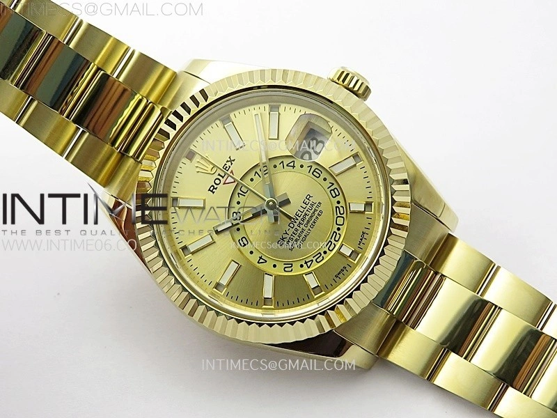 Sky-Dweller 326934 904L YG Noob 1:1 Best Edition Gold Dial on SS Oyster Bracelet Asian 23J to 9001