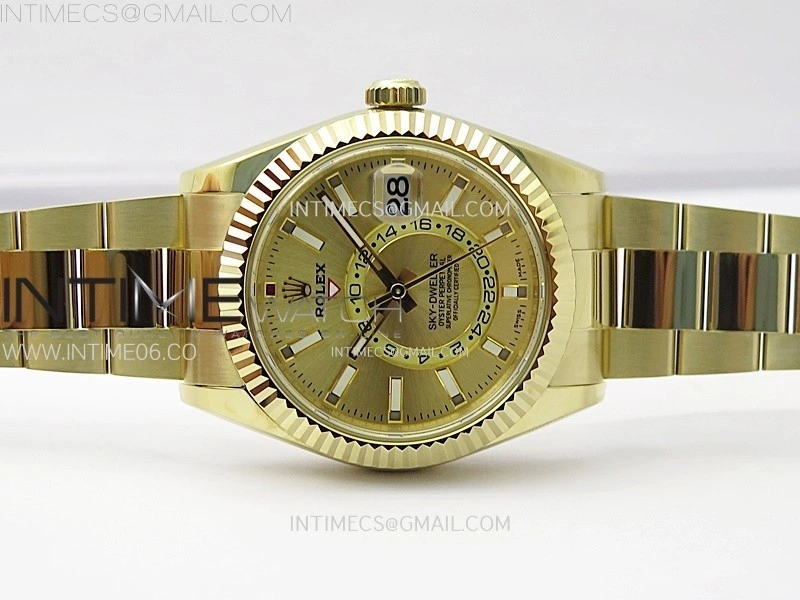 Sky-Dweller 326934 904L YG Noob 1:1 Best Edition Gold Dial on SS Oyster Bracelet Asian 23J to 9001