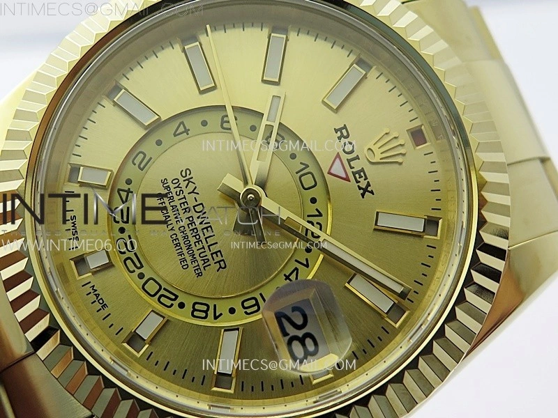 Sky-Dweller 326934 904L YG Noob 1:1 Best Edition Gold Dial on SS Oyster Bracelet Asian 23J to 9001