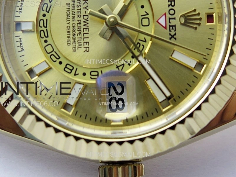 Sky-Dweller 326934 904L YG Noob 1:1 Best Edition Gold Dial on SS Oyster Bracelet Asian 23J to 9001