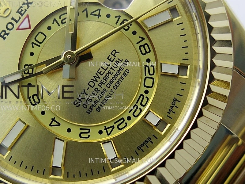 Sky-Dweller 326934 904L YG Noob 1:1 Best Edition Gold Dial on SS Oyster Bracelet Asian 23J to 9001