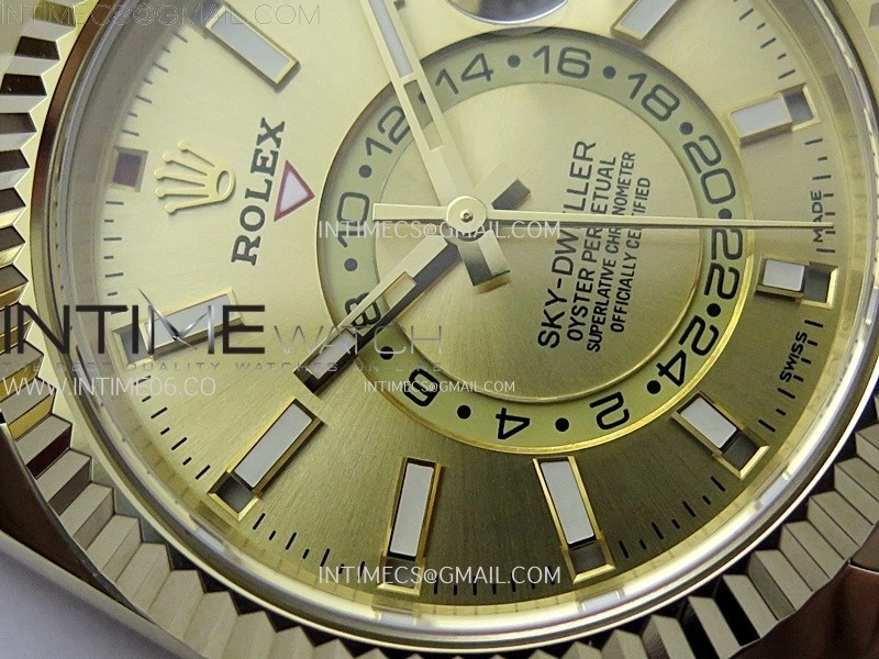 Sky-Dweller 326934 904L YG Noob 1:1 Best Edition Gold Dial on SS Oyster Bracelet Asian 23J to 9001
