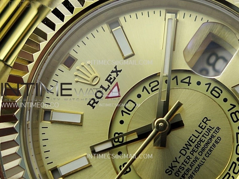 Sky-Dweller 326934 904L YG Noob 1:1 Best Edition Gold Dial on SS Oyster Bracelet Asian 23J to 9001