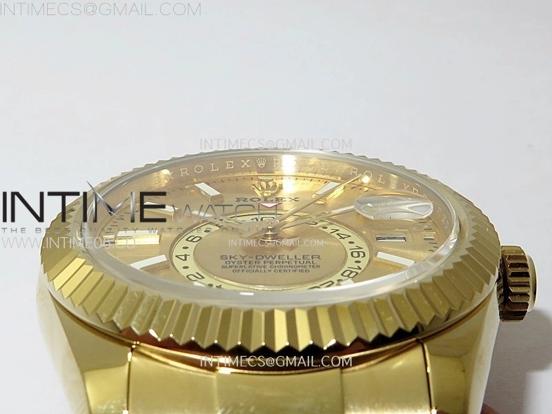 Sky-Dweller 326934 904L YG Noob 1:1 Best Edition Gold Dial on SS Oyster Bracelet Asian 23J to 9001