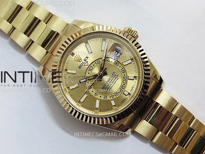 Sky-Dweller 326934 904L YG Noob 1:1 Best Edition Gold Dial on SS Oyster Bracelet Asian 23J to 9001