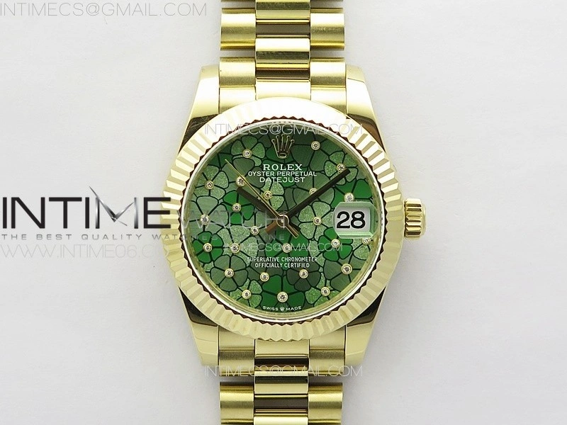 DateJust 31mm 278274 YG GMF Best Edition Green Flowers Crystals Dial on YG President Bracelet A2824