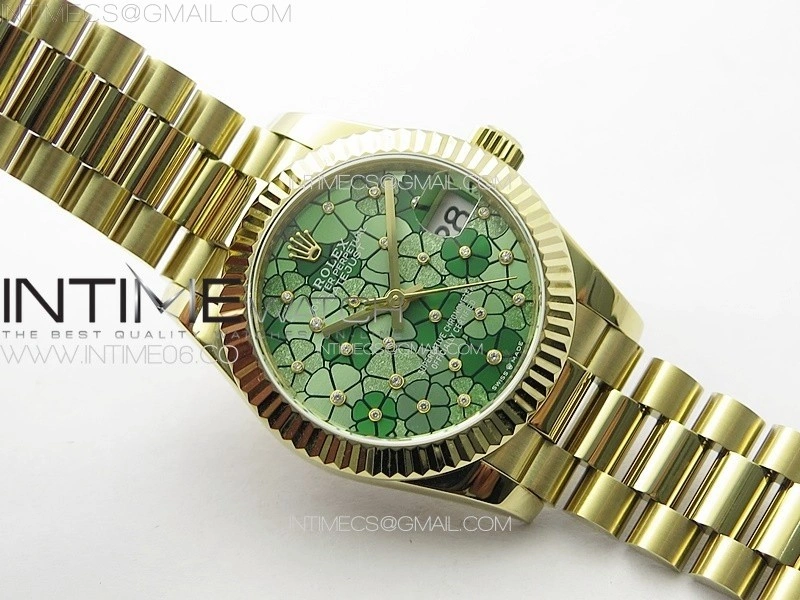 DateJust 31mm 278274 YG GMF Best Edition Green Flowers Crystals Dial on YG President Bracelet A2824