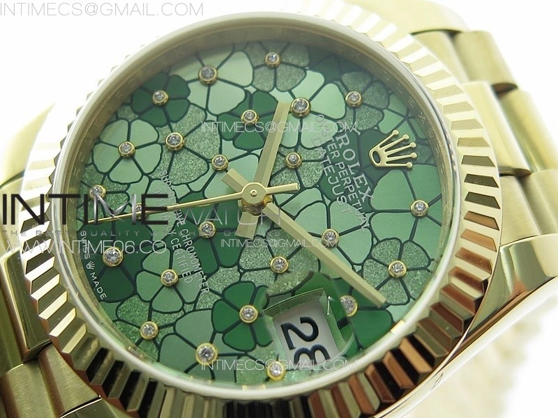 DateJust 31mm 278274 YG GMF Best Edition Green Flowers Crystals Dial on YG President Bracelet A2824