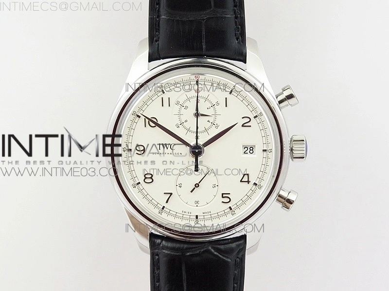 Portugieser Chrono Classic 42 IW390403 ZF 1:1 Best Edition White Dial Blue Hand on Black Leather Strap A7750
