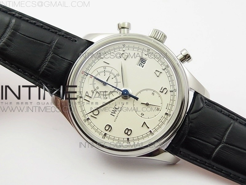 Portugieser Chrono Classic 42 IW390403 ZF 1:1 Best Edition White Dial Blue Hand on Black Leather Strap A7750