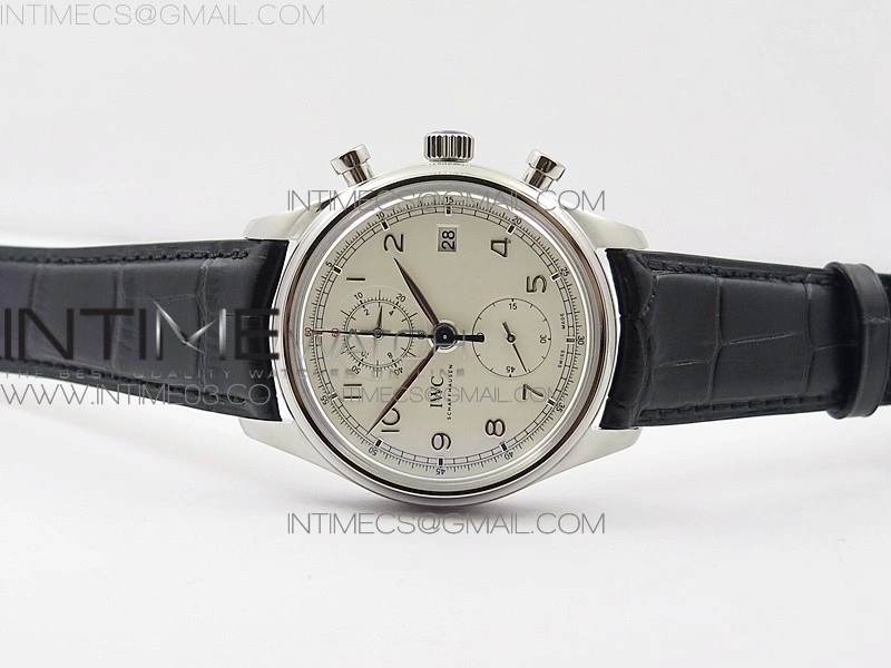 Portugieser Chrono Classic 42 IW390403 ZF 1:1 Best Edition White Dial Blue Hand on Black Leather Strap A7750