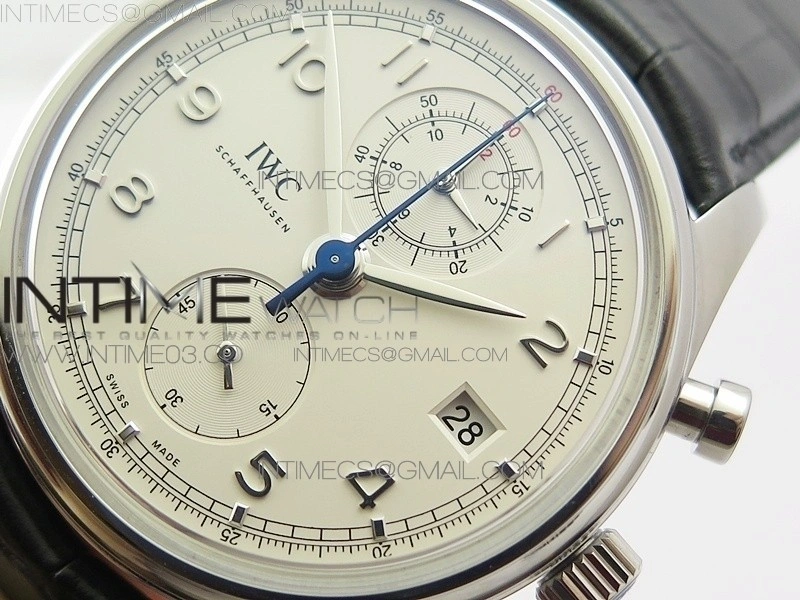 Portugieser Chrono Classic 42 IW390403 ZF 1:1 Best Edition White Dial Blue Hand on Black Leather Strap A7750