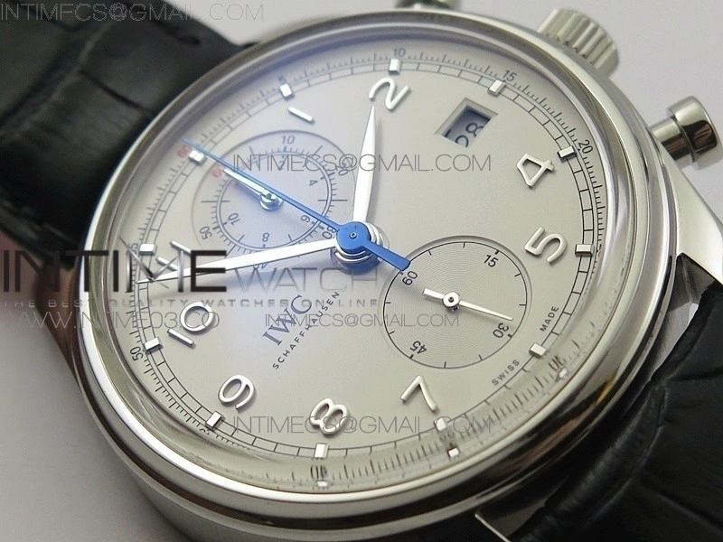 Portugieser Chrono Classic 42 IW390403 ZF 1:1 Best Edition White Dial Blue Hand on Black Leather Strap A7750