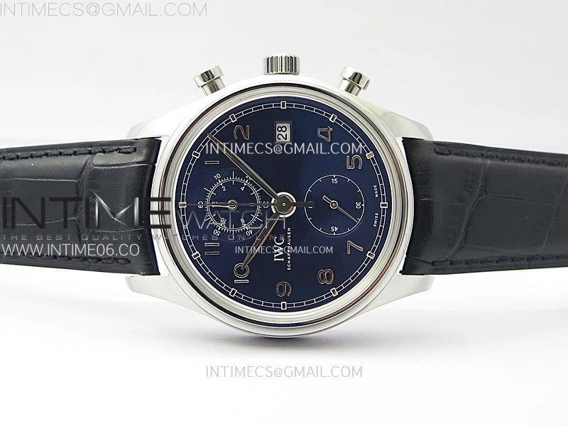 Portugieser Chrono Classic 42 IW390406 AZF 1:1 Best Edition Blue Dial Blue Hand on Black Leather Strap A7750