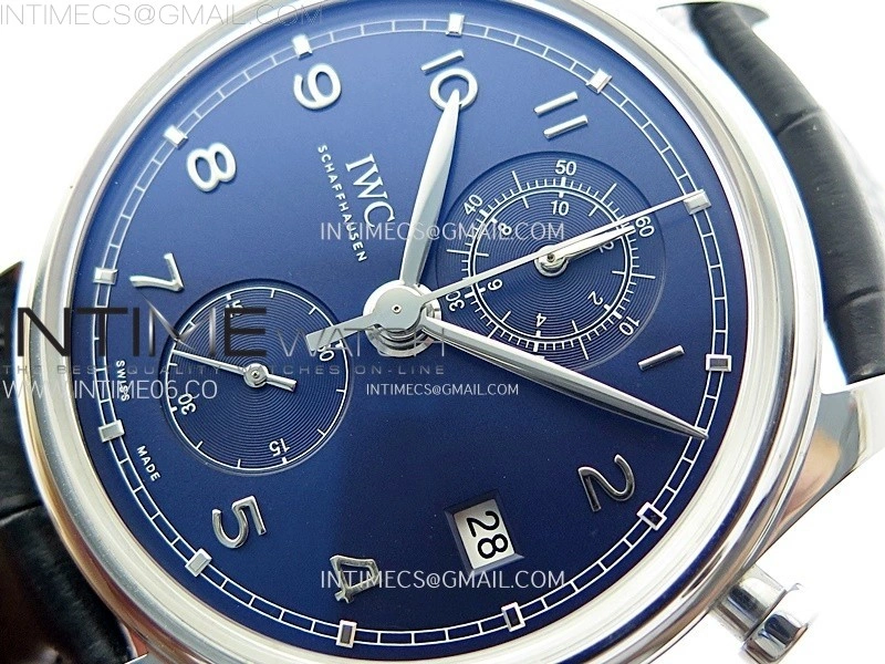 Portugieser Chrono Classic 42 IW390406 AZF 1:1 Best Edition Blue Dial Blue Hand on Black Leather Strap A7750