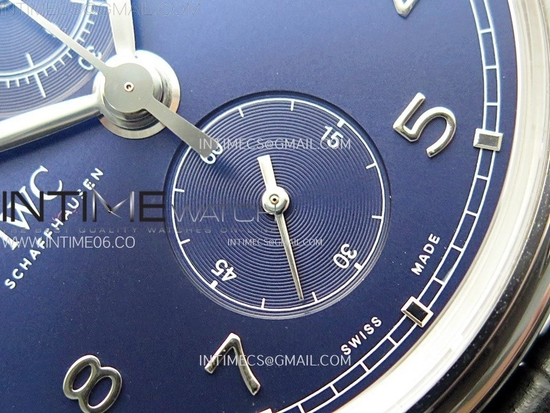 Portugieser Chrono Classic 42 IW390406 AZF 1:1 Best Edition Blue Dial Blue Hand on Black Leather Strap A7750
