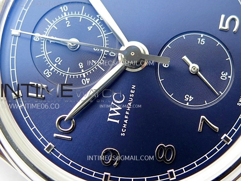 Portugieser Chrono Classic 42 IW390406 AZF 1:1 Best Edition Blue Dial Blue Hand on Black Leather Strap A7750