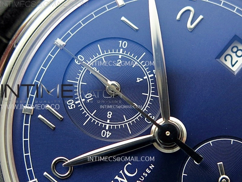 Portugieser Chrono Classic 42 IW390406 AZF 1:1 Best Edition Blue Dial Blue Hand on Black Leather Strap A7750