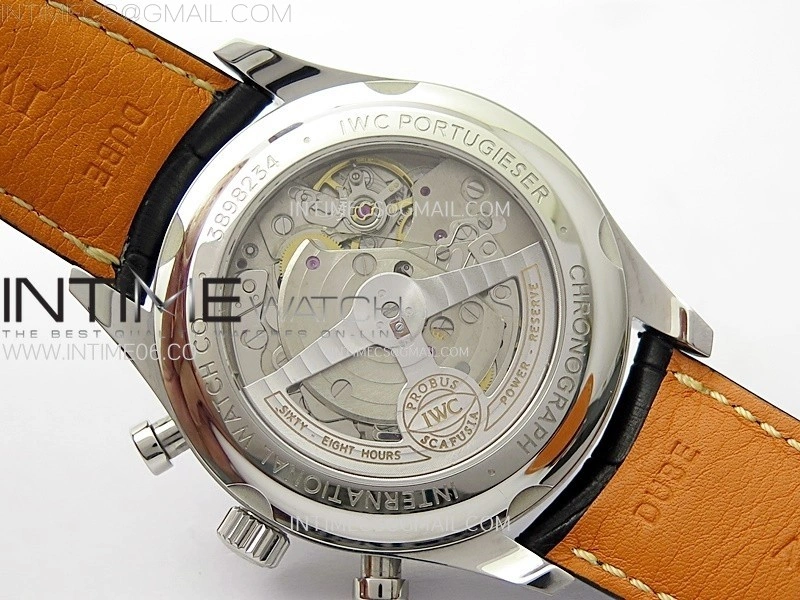 Portugieser Chrono Classic 42 IW390406 AZF 1:1 Best Edition Blue Dial Blue Hand on Black Leather Strap A7750