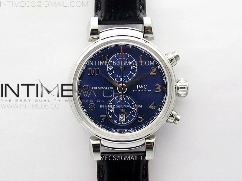 Portugieser Chrono Classic 42 IW390406 AZF 1:1 Best Edition Blue Dial Blue Hand on Black Leather Strap A7750