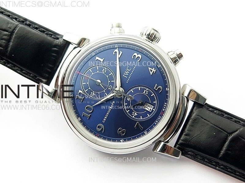 Portugieser Chrono Classic 42 IW390406 AZF 1:1 Best Edition Blue Dial Blue Hand on Black Leather Strap A7750