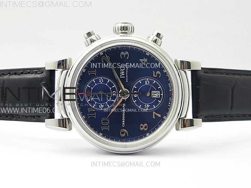 Portugieser Chrono Classic 42 IW390406 AZF 1:1 Best Edition Blue Dial Blue Hand on Black Leather Strap A7750