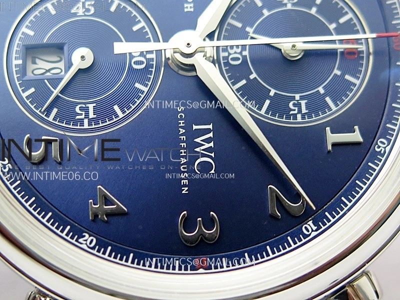 Portugieser Chrono Classic 42 IW390406 AZF 1:1 Best Edition Blue Dial Blue Hand on Black Leather Strap A7750