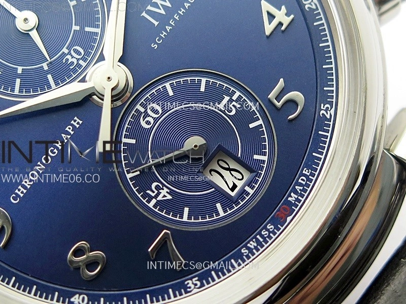 Portugieser Chrono Classic 42 IW390406 AZF 1:1 Best Edition Blue Dial Blue Hand on Black Leather Strap A7750