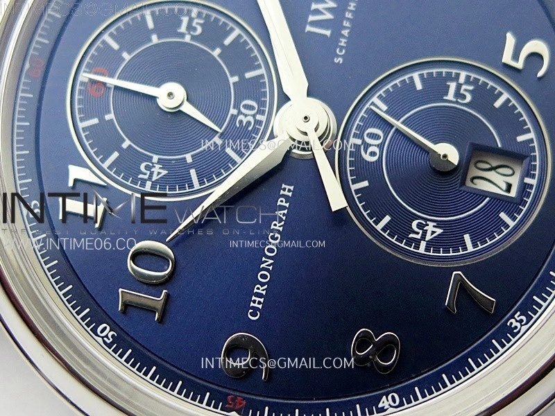 Portugieser Chrono Classic 42 IW390406 AZF 1:1 Best Edition Blue Dial Blue Hand on Black Leather Strap A7750