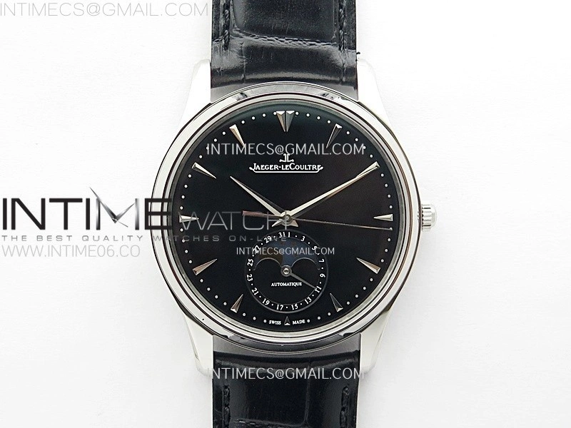 Master Ultra Thin Moon 1368420 SS ZF 1:1 Best Edition Black Dial on Black Leather Strap V3 SA925 Super Clone