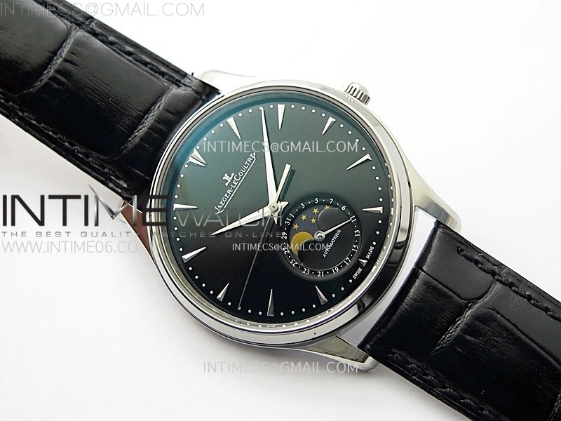 Master Ultra Thin Moon 1368420 SS ZF 1:1 Best Edition Black Dial on Black Leather Strap V3 SA925 Super Clone