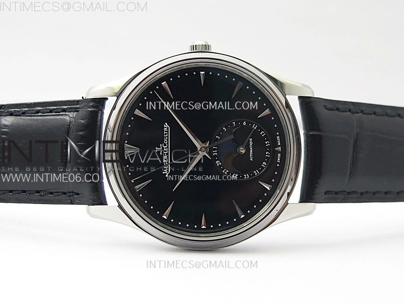 Master Ultra Thin Moon 1368420 SS ZF 1:1 Best Edition Black Dial on Black Leather Strap V3 SA925 Super Clone