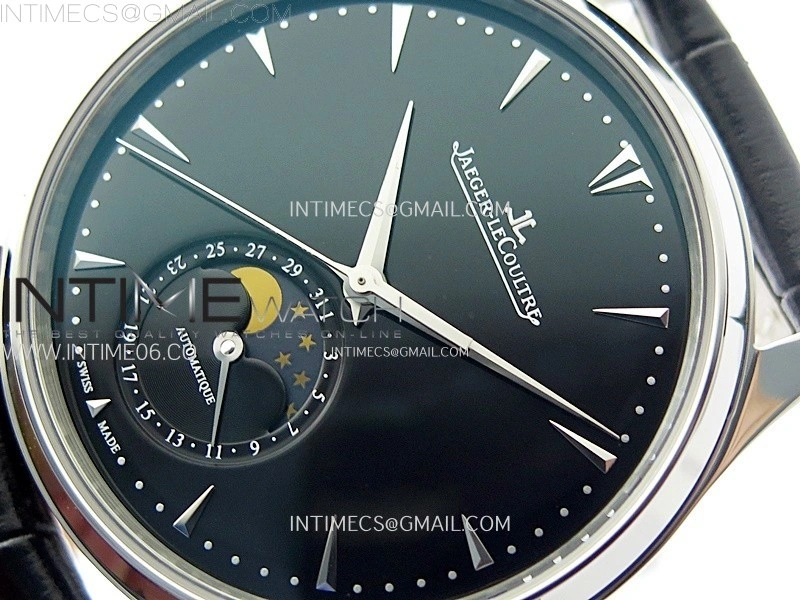 Master Ultra Thin Moon 1368420 SS ZF 1:1 Best Edition Black Dial on Black Leather Strap V3 SA925 Super Clone