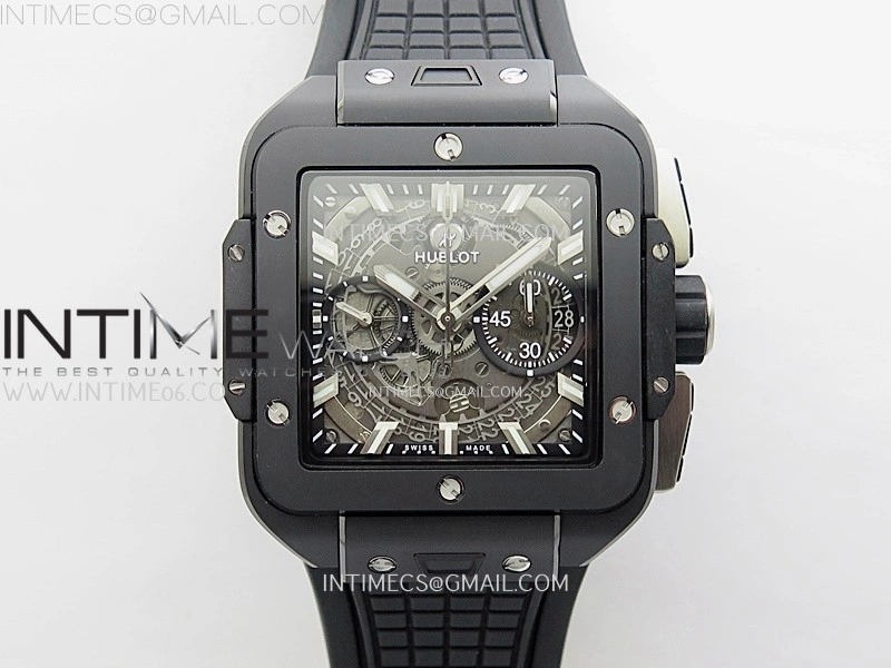 Square Bang Unico 42mm Black Ceramic BBF 1:1 Best Edition Skeleton Dial on Black Rubber Strap A1280