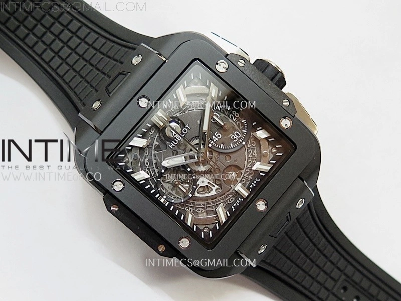 Square Bang Unico 42mm Black Ceramic BBF 1:1 Best Edition Skeleton Dial on Black Rubber Strap A1280